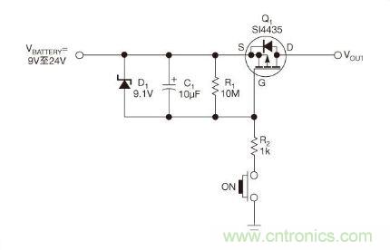 使用一隻P溝道MOSFET的簡單自動關斷電路