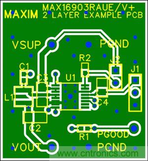 圖5：兩層板布線(頂層)，器件為TSSOP封裝