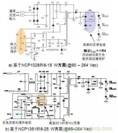 基於NCP1028和NCP1351的8-15/25W AC/DC LED照明方案(無PFC)