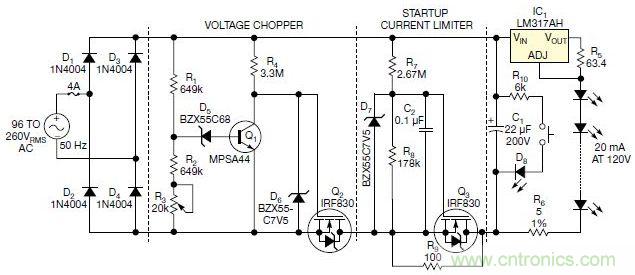 圖3：本電路通過嚴格控製開關的閥值，隻提供剛剛足夠的LED電壓，從而提高效率