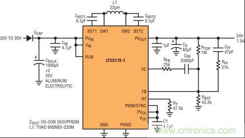 圖9：電壓過低情況下的 24V 工業軌恢複器 