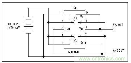 該電路檢測電池極性，並迅速接通負載或切換電池極性