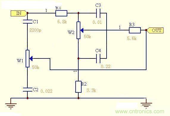 衰減--負反饋式音調控製電路