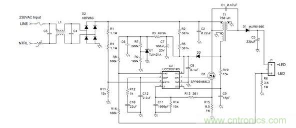 該拓撲不僅可提供良好功率因數，而且還符合EN61000-3-2C類標準