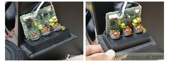 箱體側麵調節音量和中低頻的區域