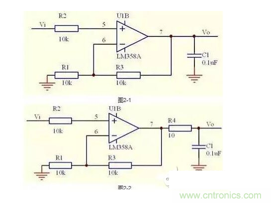 2、不要在運放輸出直接並接電容