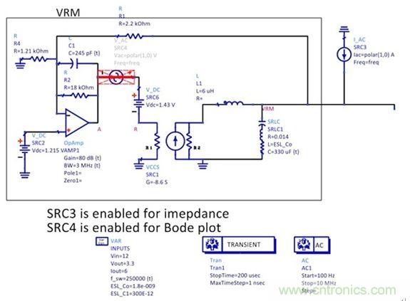 圖5：簡化後的狀態空間平均模型顯示了誤差放大器電路、功率級跨導和輸出電容。