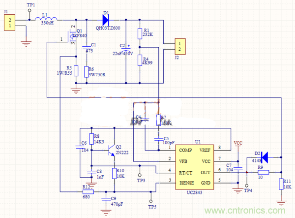升壓芯片UC2843為什麼不能正常工作？
