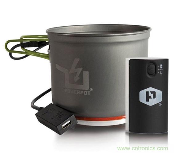 圖6：Powerpot設備利用熱源發電，使用者能一邊烹煮食物一邊為移動設備充電。