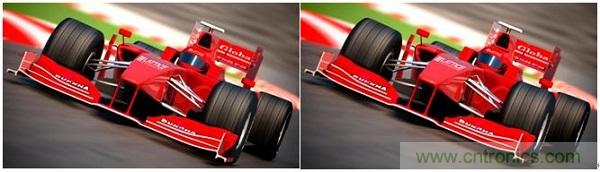 右側圖片按照DSC規範進行了2.5x壓縮，左側圖片未經壓縮。瀏覽者很難看出兩者的差別。