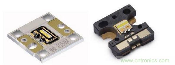 左圖為Osram汽車前大燈專用模組，右圖為Philips汽車前大燈專用模組。