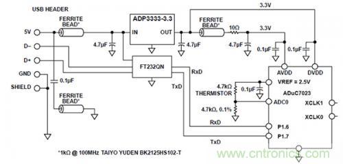 基於USB 供電的熱敏電阻精確溫度檢測電路