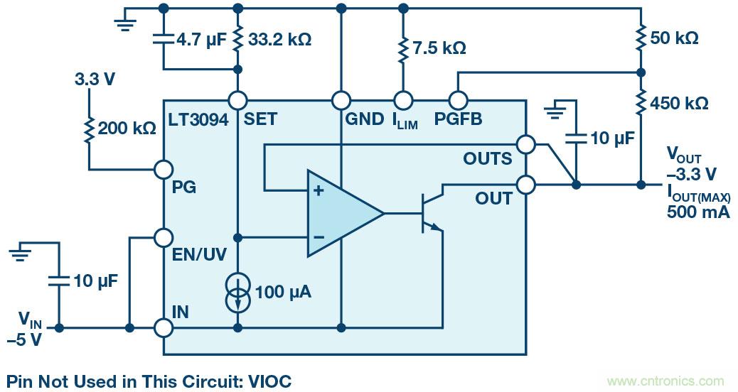 負線性穩壓器在1MHz下具有0.8&mu;V RMS噪聲和74dB電源抑製比