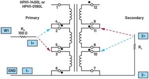   材料  ► ADALM2000主動學習模塊 ► 無焊試驗板和跳線套件 ► 一台HPH1-1400L 6繞組變壓器 ► 一台HPH1-0190L 6繞組變壓器 ► 兩個100 Ω電阻  說明  在無焊試驗板上構建圖2所示的電路。需要使用此設置來測量初級/次級匝數比為1:1的(de)三(san)種(zhong)不(bu)同(tong)配(pei)置(zhi)下(xia)，兩(liang)個(ge)變(bian)壓(ya)器(qi)型(xing)號(hao)各(ge)自(zi)的(de)頻(pin)率(lv)響(xiang)應(ying)。兩(liang)個(ge)紅(hong)色(se)箭(jian)頭(tou)表(biao)示(shi)在(zai)初(chu)級(ji)和(he)次(ci)級(ji)使(shi)用(yong)同(tong)一(yi)個(ge)線(xian)圈(quan)的(de)配(pei)置(zhi)中(zhong)連(lian)接(jie)源(yuan)電(dian)阻(zu)和(he)負(fu)載(zai)電(dian)阻(zu)的(de)位(wei)置(zhi)。藍(lan)色(se)箭(jian)頭(tou)對(dui)應(ying)的(de)是(shi)在(zai)初(chu)級(ji)和(he)次(ci)級(ji)使(shi)用(yong)兩(liang)個(ge)串(chuan)聯(lian)線(xian)圈(quan)的(de)配(pei)置(zhi)。綠(lv)色(se)箭(jian)頭(tou)對(dui)應(ying)的(de)是(shi)在(zai)初(chu)級(ji)和(he)次(ci)級(ji)使(shi)用(yong)三(san)個(ge)串(chuan)聯(lian)線(xian)圈(quan)的(de)配(pei)置(zhi)。