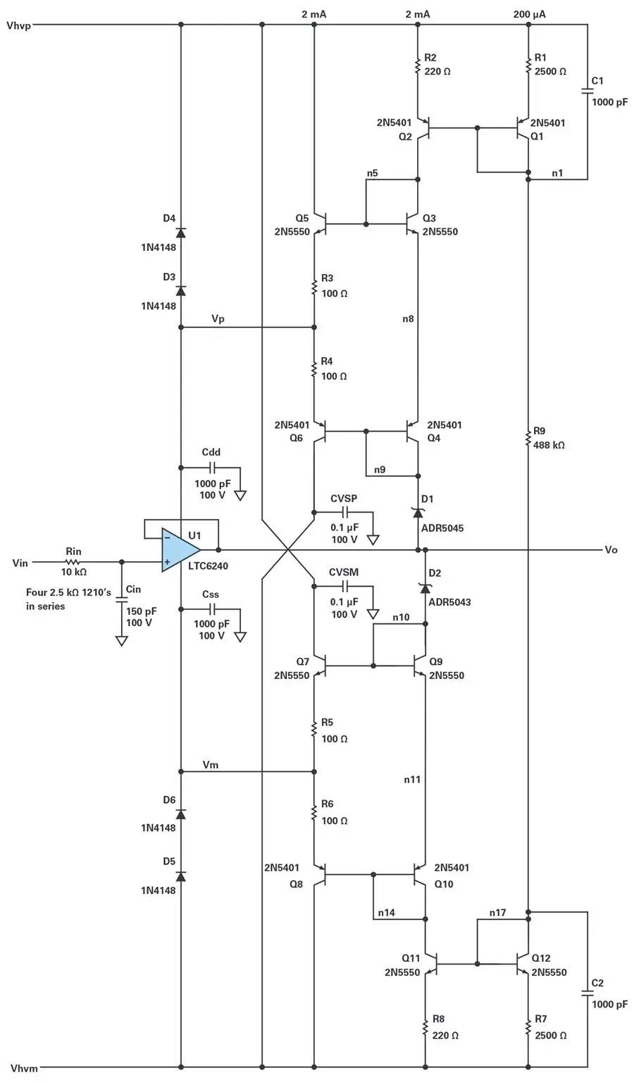 能否讓低壓放大器自舉來獲得高壓緩衝器？